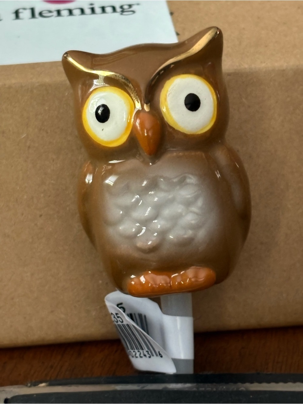 Nora Fleming Brown and White Ceramic Owl